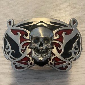 Large Skull with Butterfly Wings Belt Buckle